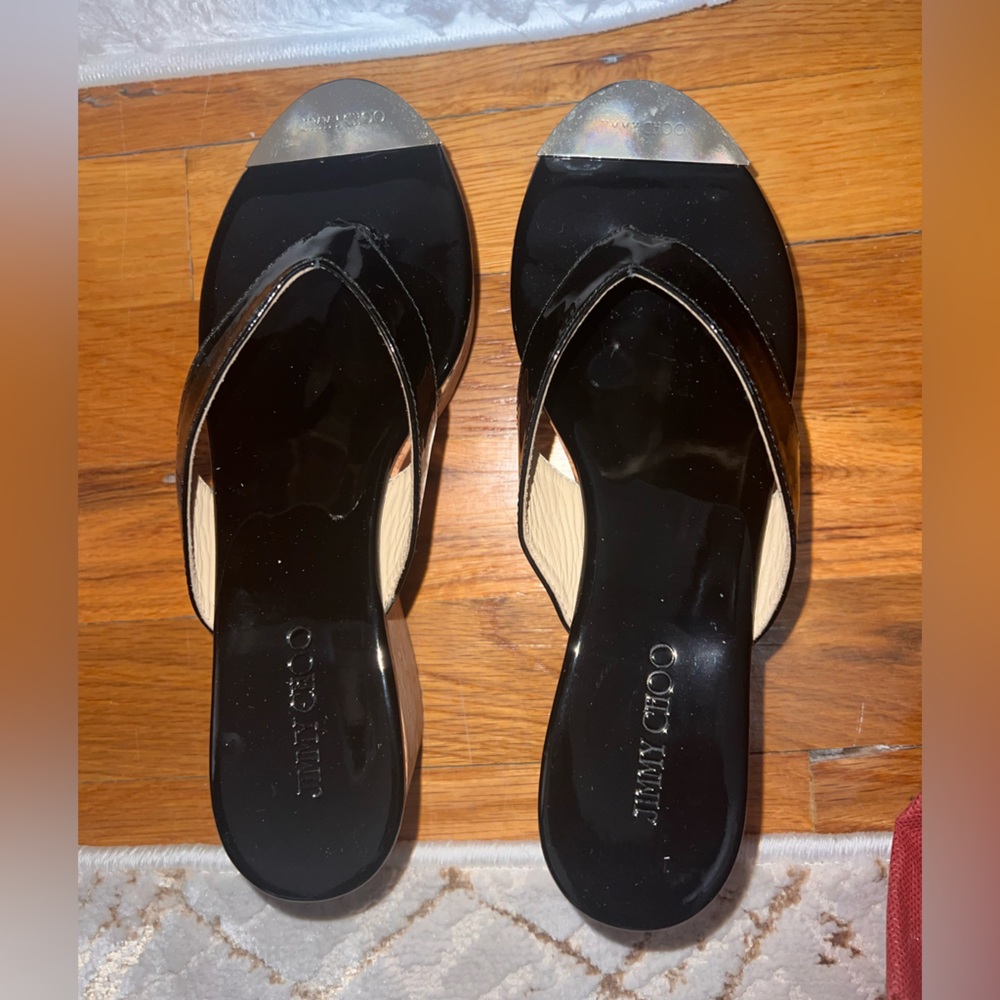 Jimmy Choo Black Patent Leather Wedge Sandal